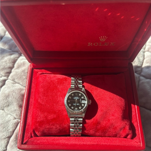 Rolex Silver Watch with Black Dial - Picture 1 of 2